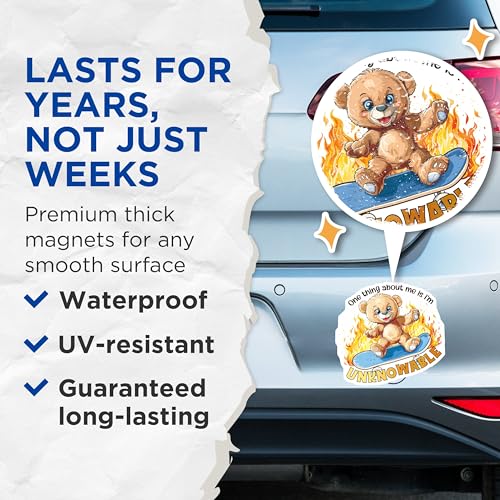 (2 Pack) Funny Teddy Bear Skateboard Magnets - Cute Bear - Office or Fridge ation - 5" On Longest Side - for Cars, Fridges, Toolboxes - Made in USA - MAG4345