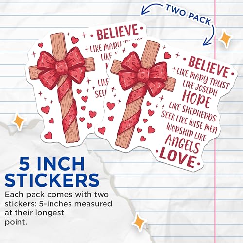 (2 Pack) Believe Hope Worship Love Stickers - Inspirational Quotes - Christian Faith - 5" On Longest Side - Sticks to Smooth Flat Surfaces - Made in USA - BMCS4113