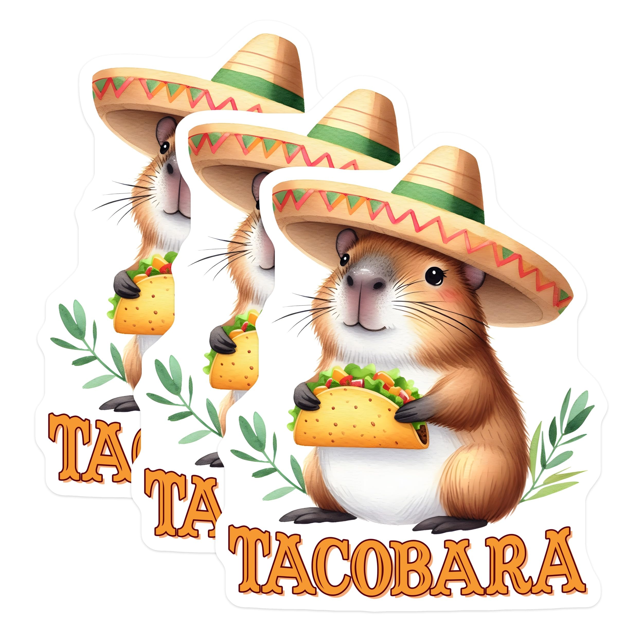 (3 Pack) Tacobara Decals - Capybara Taco Lover - Funny Foodie Decals - 3 Inches On Longest Side - Easy Peel & Apply - Made in USA - 3MCS2037
