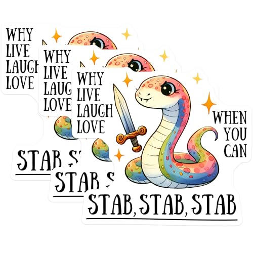 (3 Pack) Snake Decals - Funny Snake Meme - Live Laugh Love - Stab Stab Stab - Laptop Decals - 3 Inches On Longest Side - Easy Peel & Apply - Made in USA - 3MCS8445