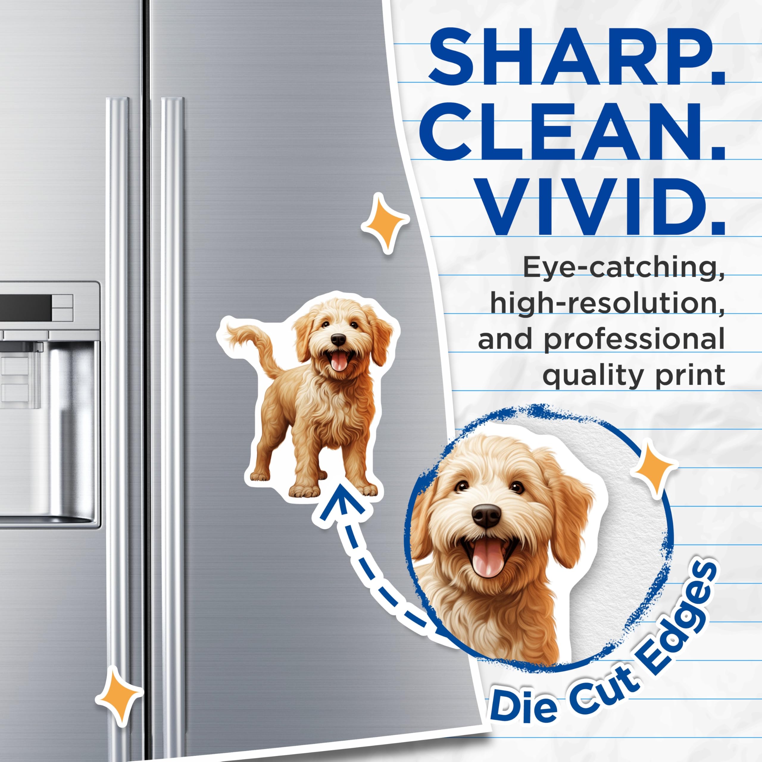 (2 Pack) Golden Doodle Dog Magnets - Cute Pet Illustration - Dog Lover Decor for Home - 5 Inches On Longest Side - Thick Durable Magnet - Made in USA - MAG26046