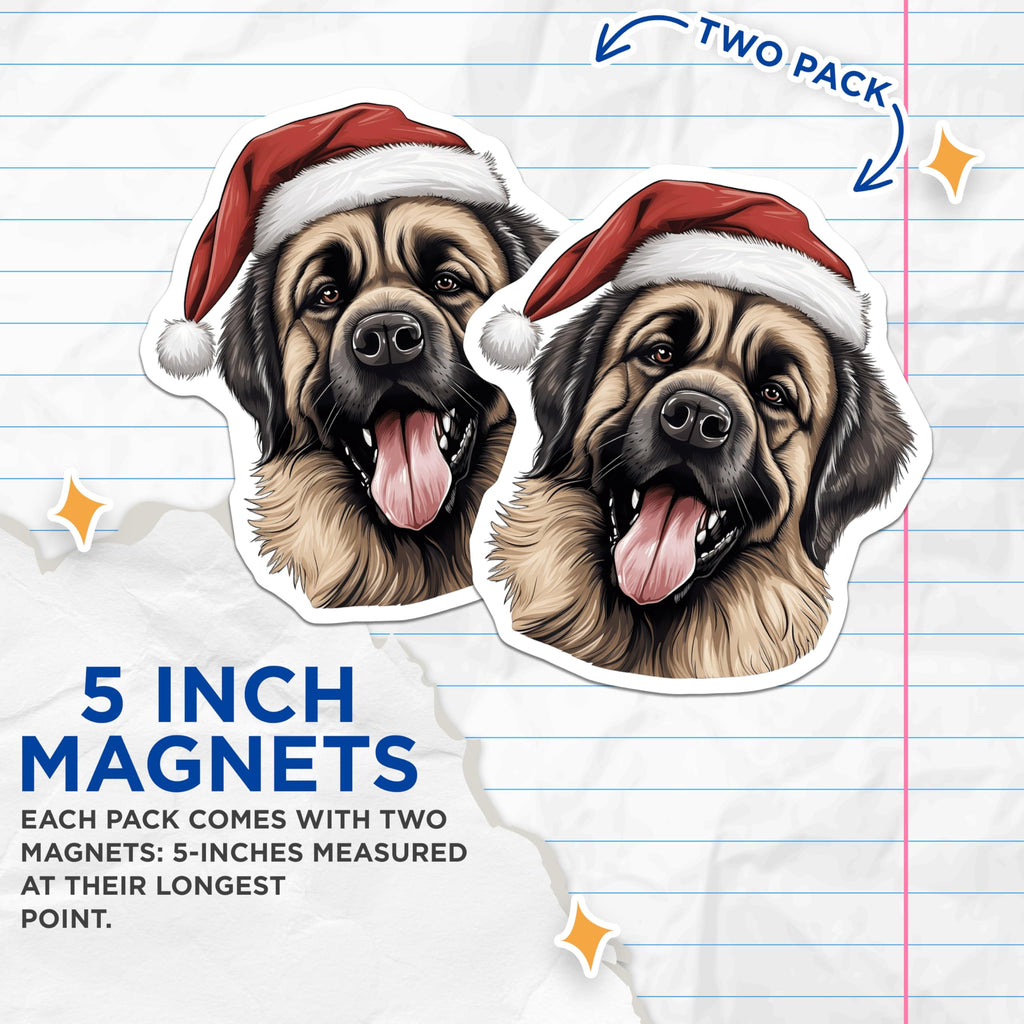 (2 Pack) Large Dog Christmas Magnets - Santa Hat Pet Fridge Magnets - Festive Canine Holiday Decor for Animal Lovers - 5 Inches On Longest Side - Thick Durable Magnet - Made in USA - MAG25390
