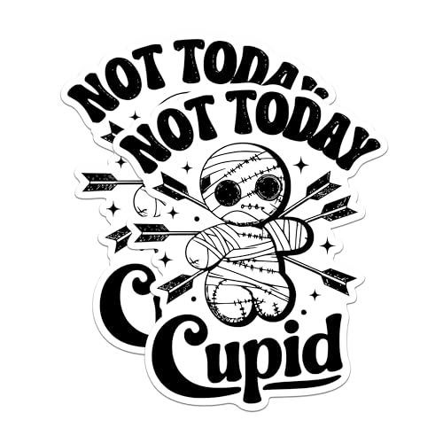 (2 Pack) Not Today Cupid Stickers - Funny Valentine Stickers - Anti Love Heart Stickers - 5" On Longest Side - Sticks to Any Smooth Flat Surface - Made in USA - BMCS2860