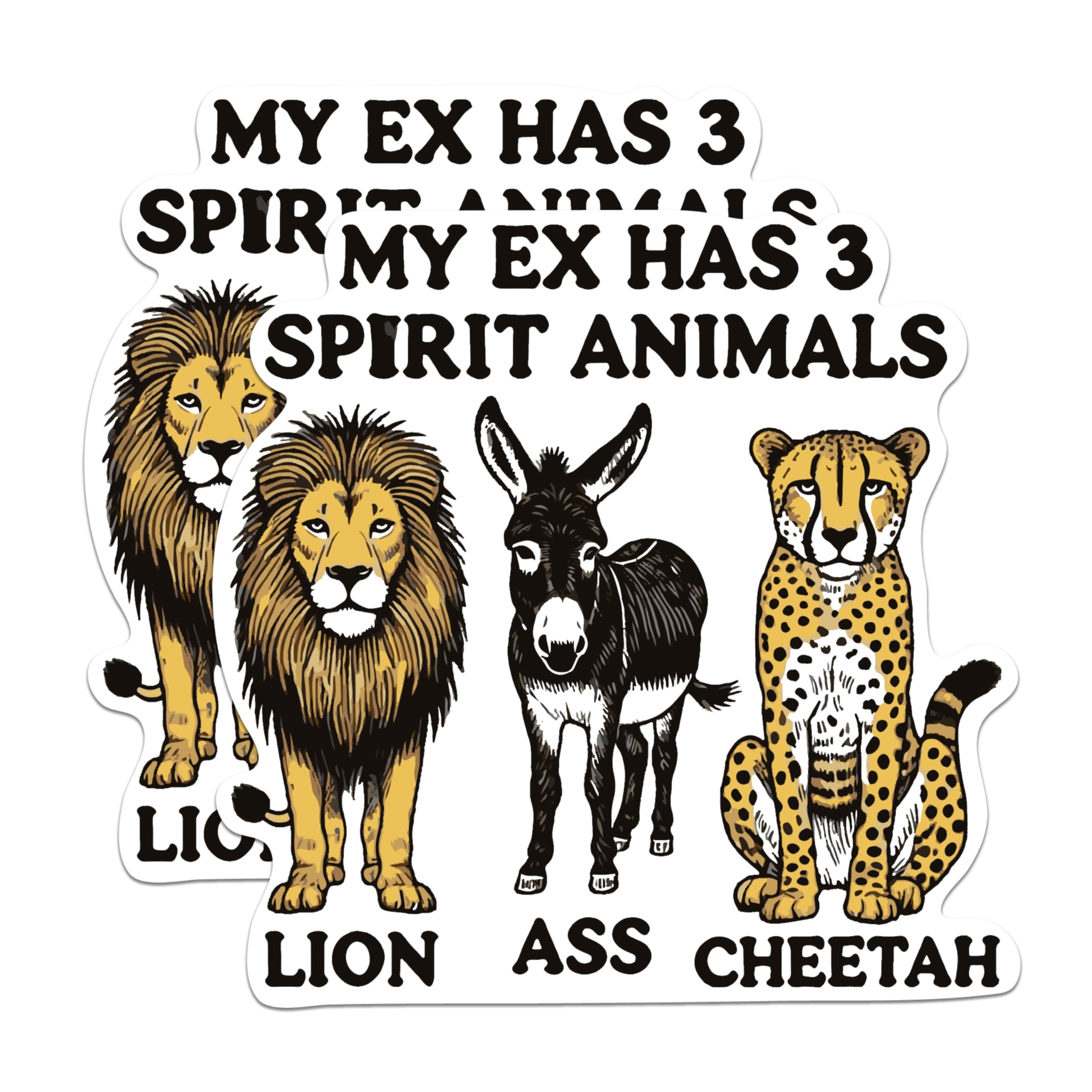 (2 Pack) My Ex Has 3 Spirit Animals Lion Ass Cheetah Magnets - Funny Sarcastic Magnet - 5 Inches On Longest Side - Premium Magnet - for Cars, Refrigerators, Toolboxes - Made in USA - MAG2089
