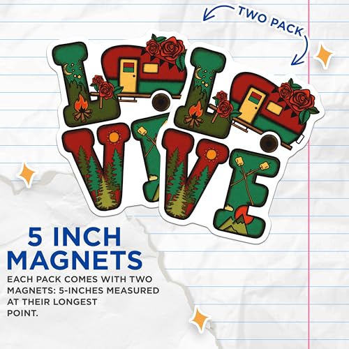 (2 Pack) Love Camping Magnets - Outdoor Adventure Magnet - Camper Van Refrigerator Magnet - 5" On Longest Side - for Cars, Fridges, Toolboxes - Made in USA - MAG4177