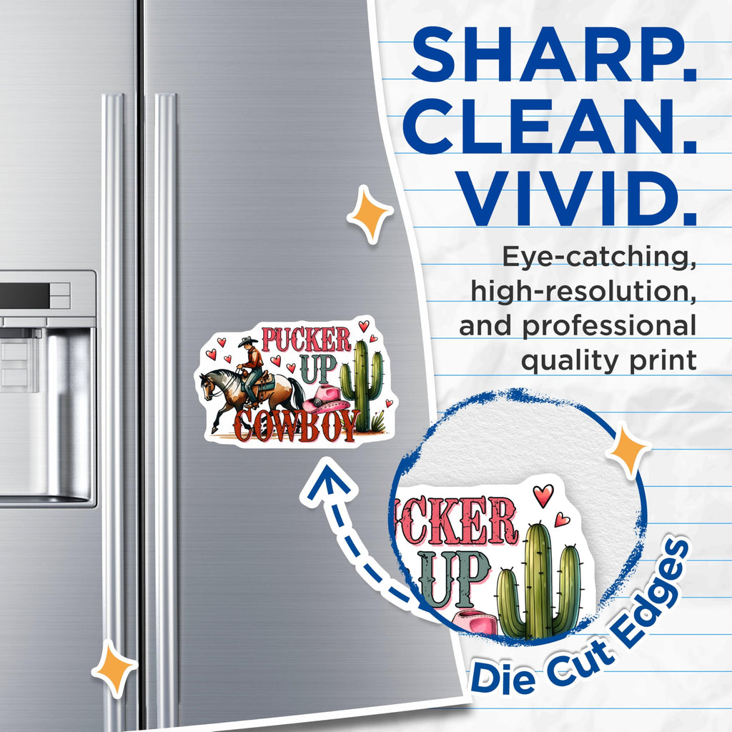 (2 Pack) Pucker Up Cowboy Magnets - Western Novelty Magnets for Fridge - Cute Cowboy Magnets for Kitchen Decor - 5" On Longest Side - for Cars, Refrigerators, Toolboxes, Lockers - Made In USA BMCS3152