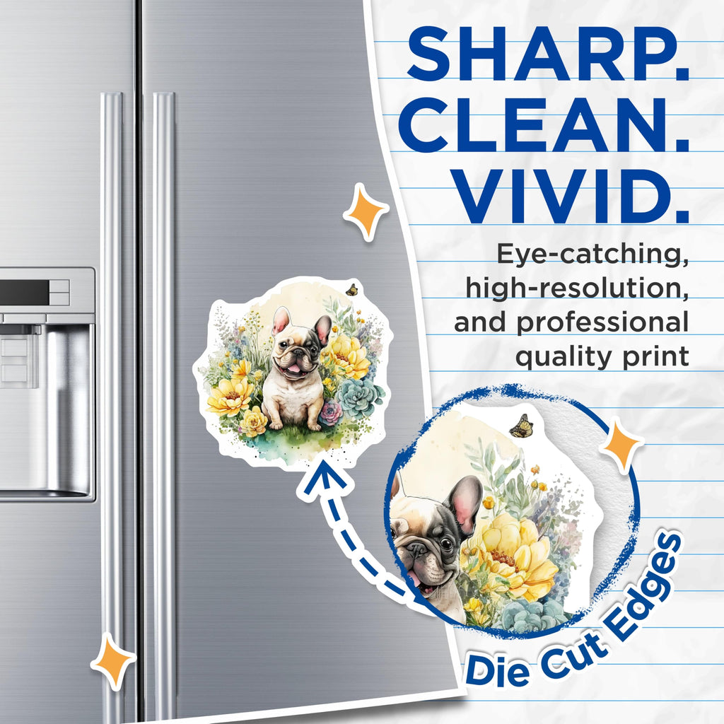 (2 Pack) French Bulldog Magnets - Floral Dog Art - Fridge Magnets - 5" On Longest Side - Premium Magnet - for Cars, Refrigerators, Toolboxes, Lockers - Made in USA - MAG14689