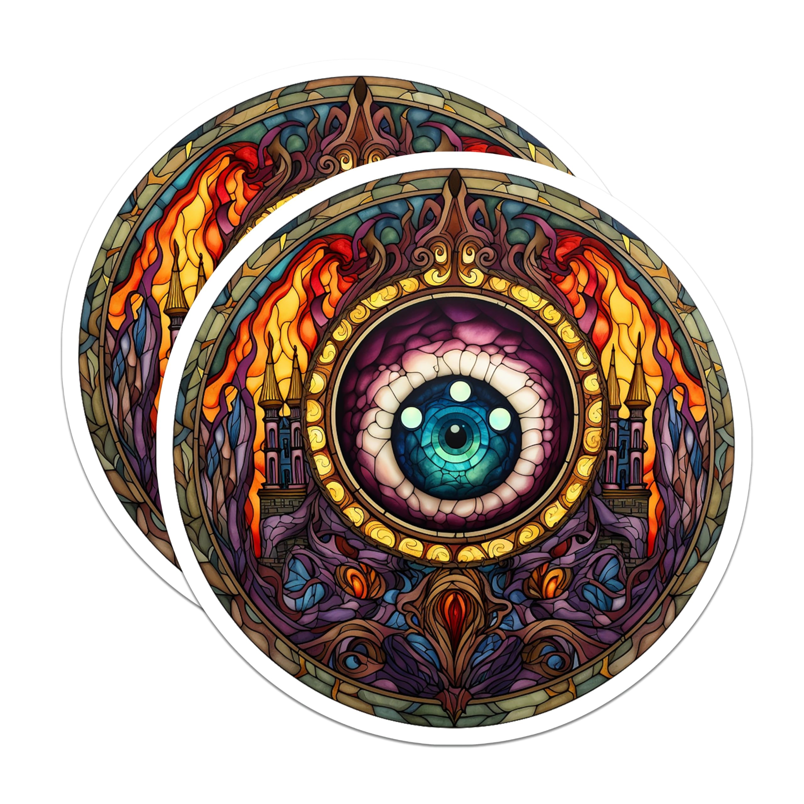 (2 Pack) Stained Glass Eye Stickers - All Seeing Eye Decals - Mystical Fantasy Art - 5" On Longest Side - Sticks to Smooth Flat Surfaces - Made in USA - BMCS21709