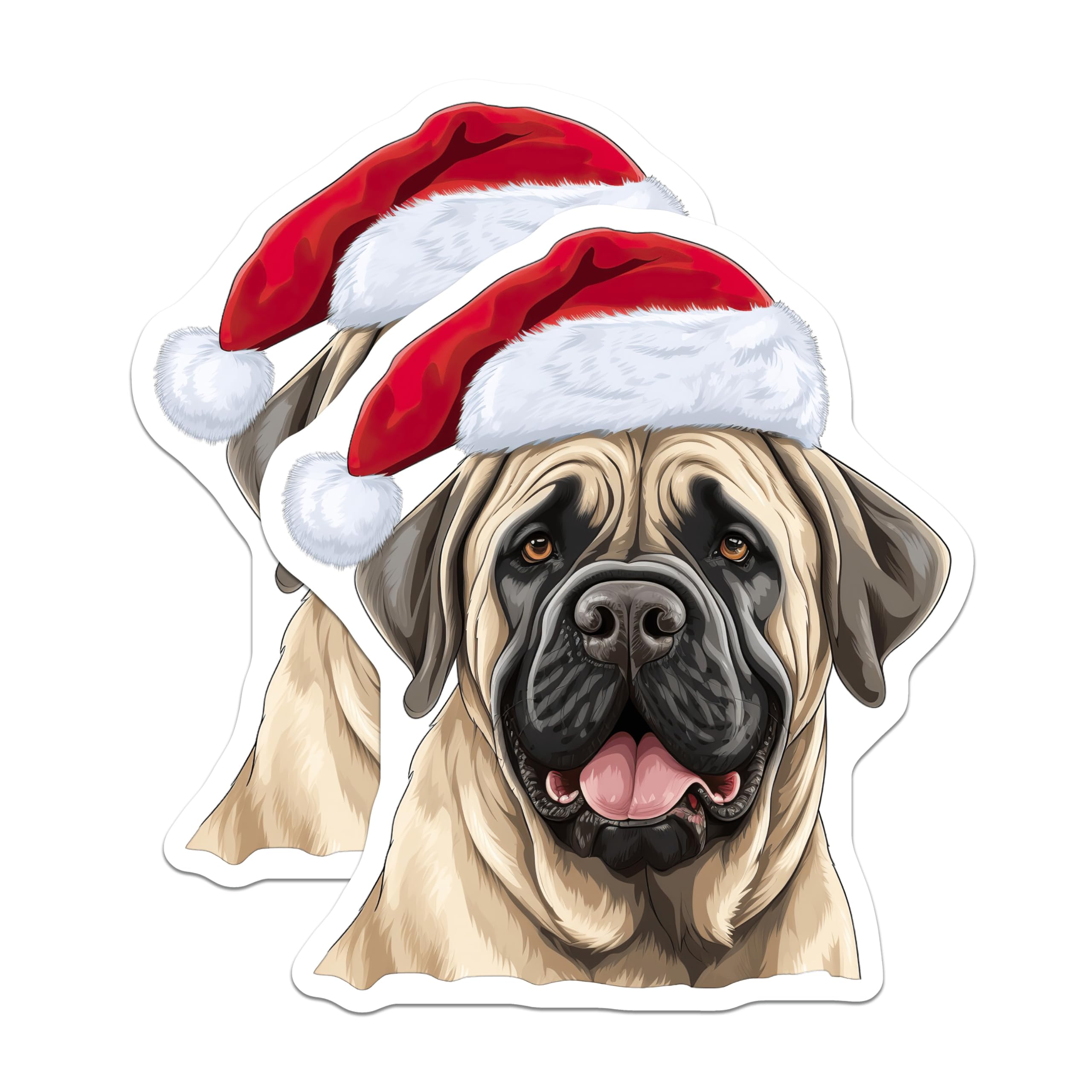 (2 Pack) English Mastiff Magnets - Santa Hat Dog Decor - Holiday Christmas Fridge Accents - Festive Pet Kennel Magnet - 5 Inches On Longest Side - Thick Durable Magnet - Made in USA - MAG29108