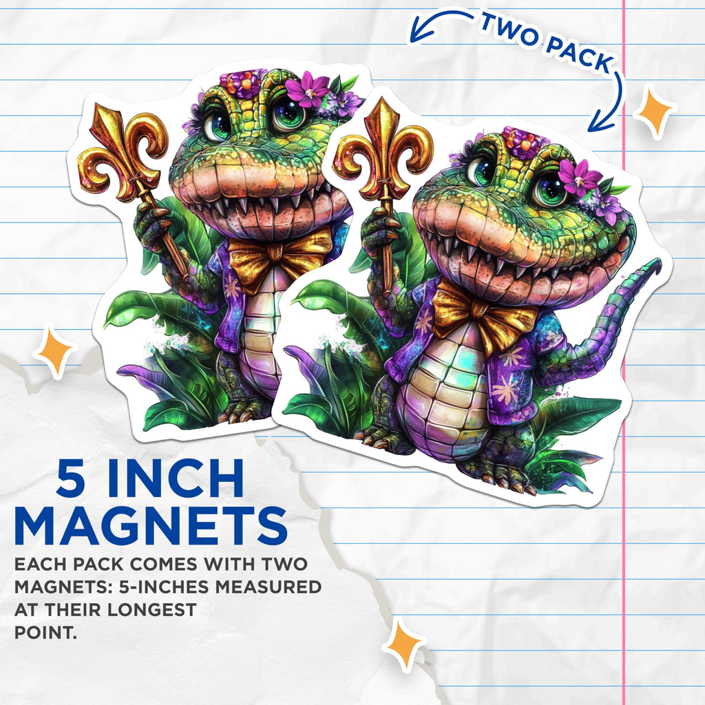 (2 Pack) Alligator Magnets - Fleur De Lis - Louisiana Decor - 5" On Longest Side - Premium Magnet - for Cars, Refrigerators, Toolboxes, Lockers - Made in USA - MAG15242