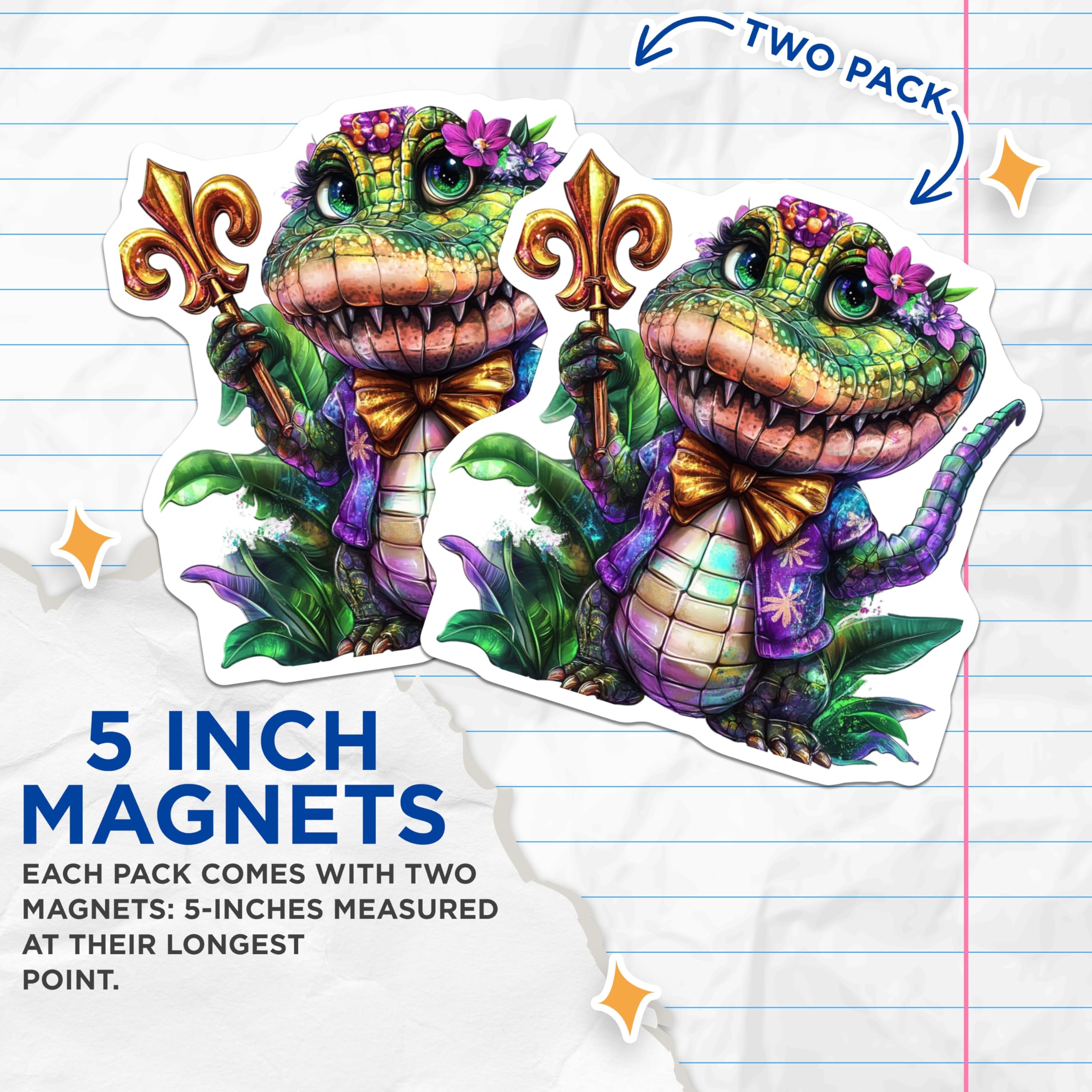 (2 Pack) Alligator Magnets - Fleur De Lis - Louisiana Decor - 5" On Longest Side - Premium Magnet - for Cars, Refrigerators, Toolboxes, Lockers - Made in USA - MAG15242