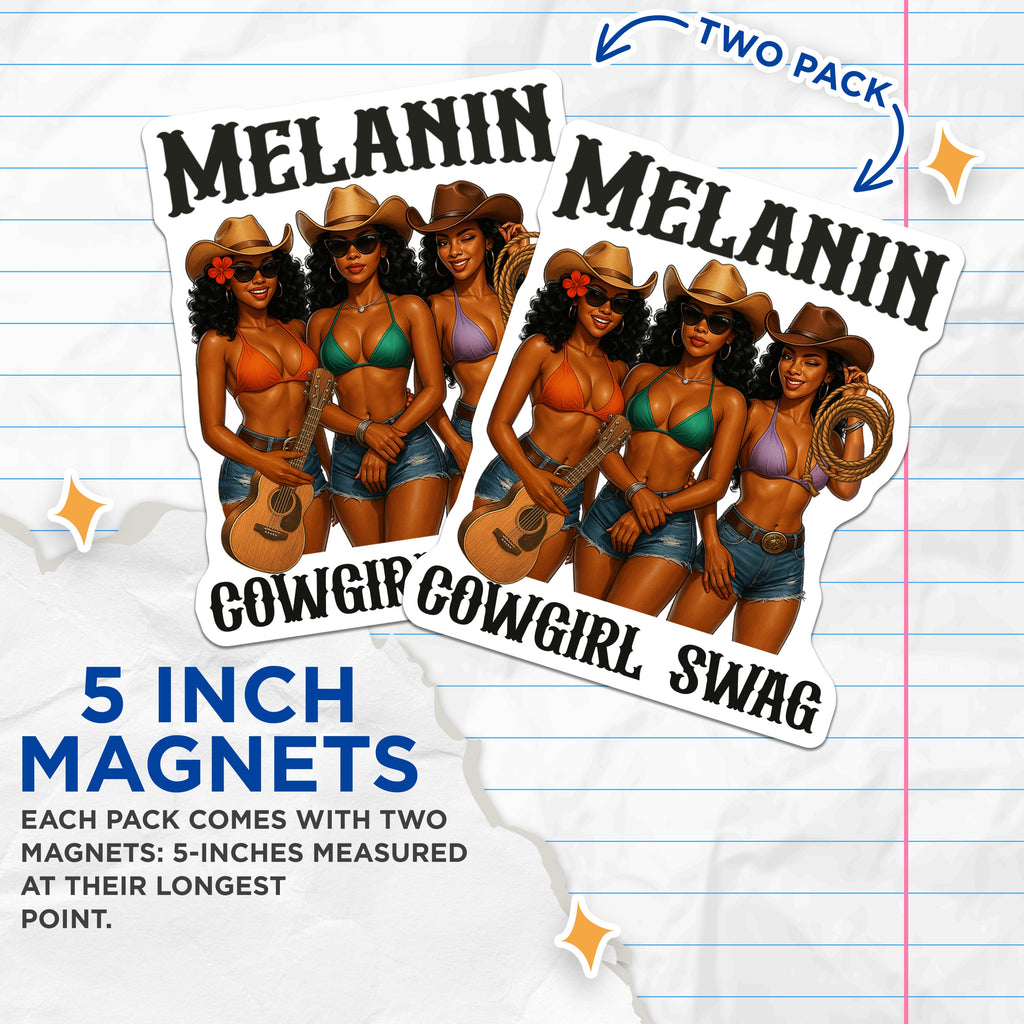 (2 Pack) Melanin Cowgirl Magnets - Black Western Women - Swag Fridge Locker Decor - 5 Inches On Longest Side - Thick Durable Magnet - Made in USA - MAG37634