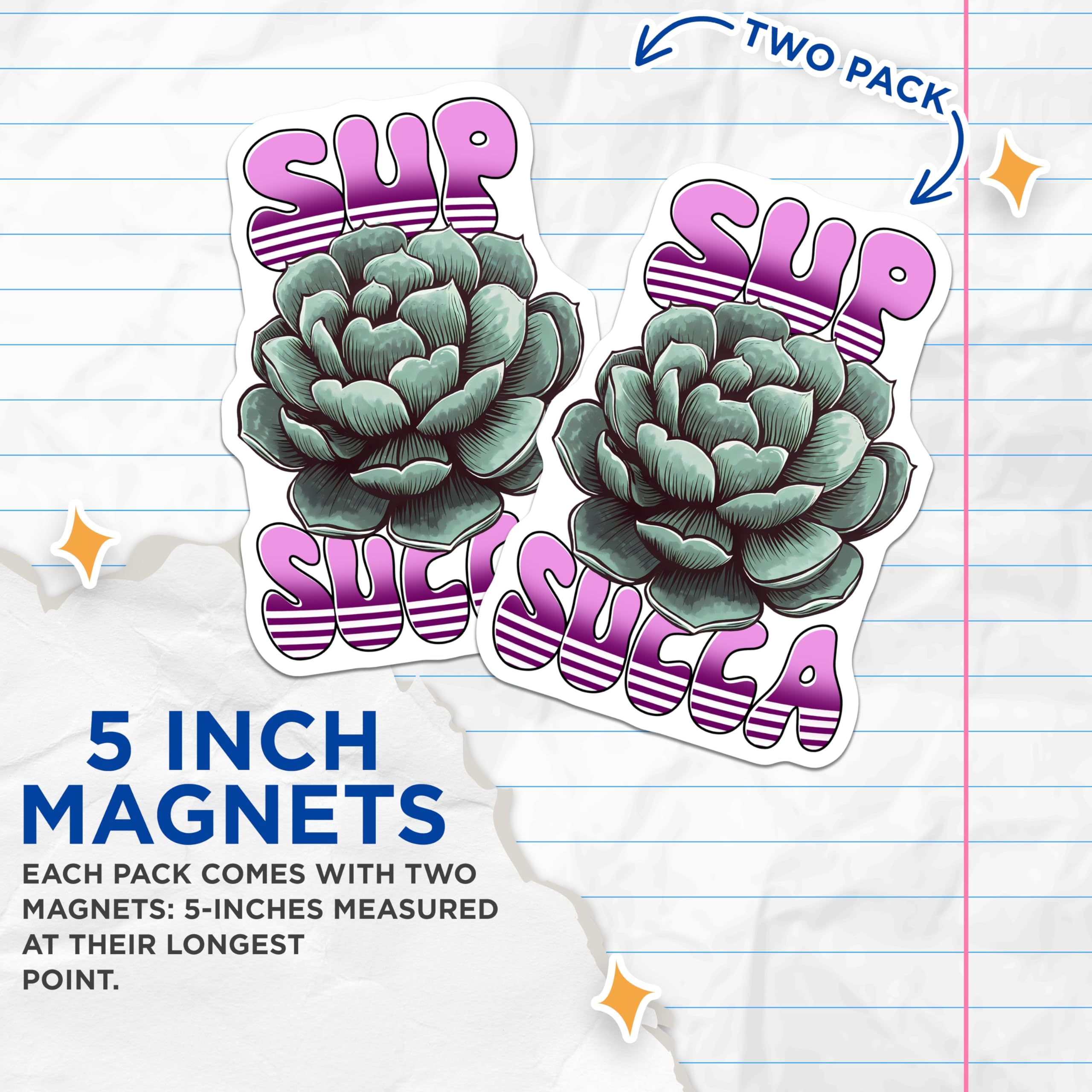 (2 Pack) Succulent Plant Magnets - Funny Quote Magnets - Sup Succa Refrigerator Decor - 5" On Longest Side - Premium Magnet - for Cars, Refrigerators, Toolboxes, Lockers - Made in USA - MAG15337