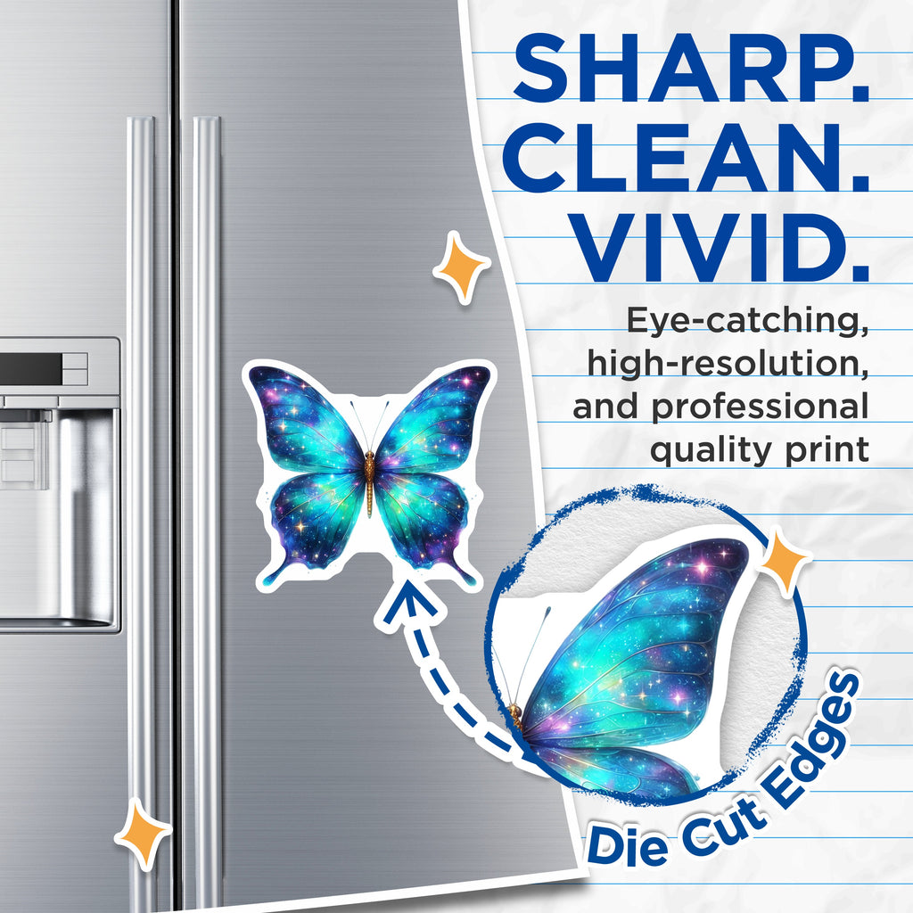 (2 Pack) Galaxy Butterfly Magnets - Celestial Space Decor - Aesthetic Fridge Locker Butterfly Art - 5 Inches On Longest Side - Thick Durable Magnet - Made in USA - MAG36619
