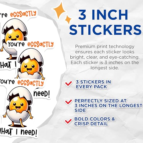 (3 Pack) Youre Eggsactly Decals - Funny Egg Puns - Cute Laptop Decal - 3 Inches On Longest Side - Easy Peel & Apply - Made in USA - 3MCS7541