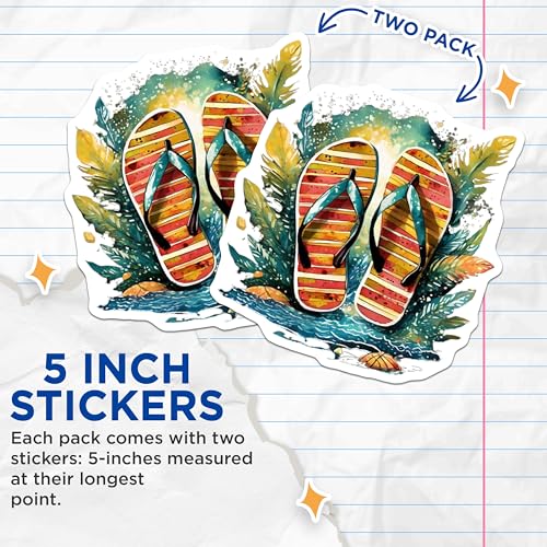 (2 Pack) Beach Vibes Stickers - Colorful Beach Sandals - 5" On Longest Side - Sticks to Smooth Flat Surfaces - Made in USA - BMCS9322 - BMCS9322