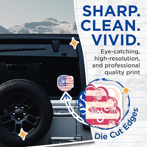 (2 Pack) American Flag Sticker Stickers - Fireworks Decal - Patriotic Car Sticker - 5" On Longest Side - Sticks to Smooth Flat Surfaces - Made in USA - BMCS8985