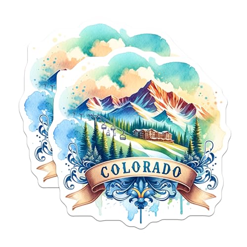 (2 Pack) Colorado Mountain Stickers - Travel Stickers - Nature Scenery Stickers - 5" On Longest Side - Sticks to Smooth Flat Surfaces - Made in USA - BMCS6941