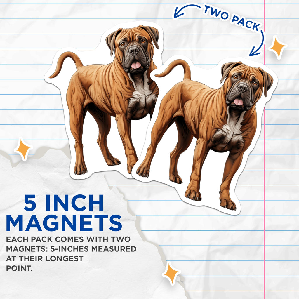 (2 Pack) Bullmastiff Magnets - Large Dog Art Decor - Pet Lover Refrigerator Accessory - Dog Mom Dad Canine Souvenir - 5 Inches On Longest Side - Thick Durable Magnet - Made in USA - MAG25609