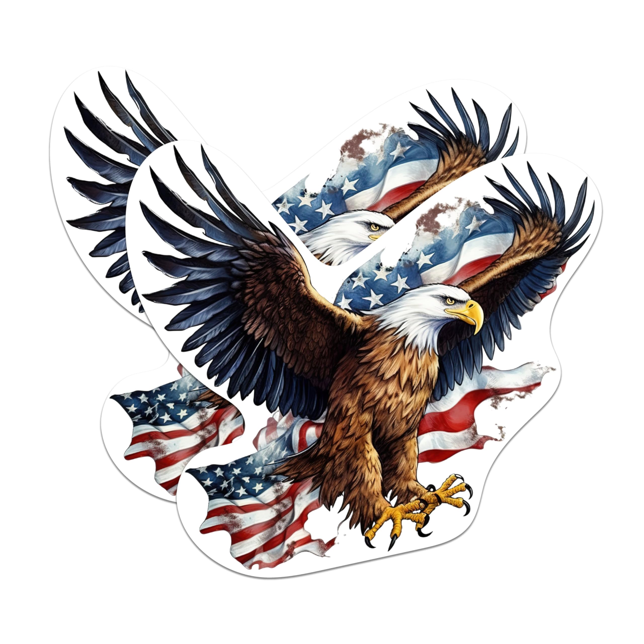 (2 Pack) Bald Eagle American Flag Patriotic Magnets - USA American Pride - 5 Inches On Longest Side - Premium Magnet - for Cars, Refrigerators, Toolboxes - Made in USA - MAG2235