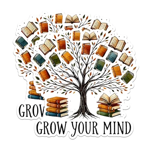 (2 Pack) Grow Your Mind Magnets - Inspirational Quote Magnets - Book Lover Tree Magnets - Positive Message Decor Magnets- 5" On Longest Side - for Fridges, Toolboxes, Cars - Made in USA - MAG2754