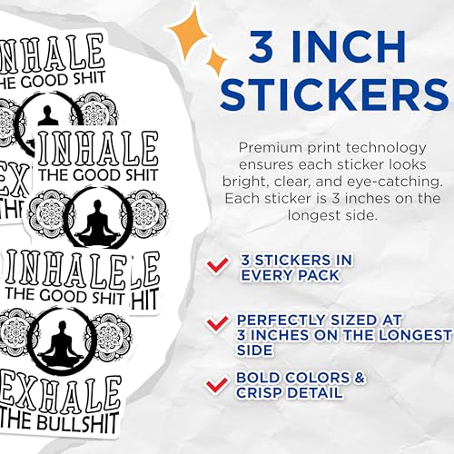 (3 Pack) Inhale Exhale Decals - Yoga Meditation Sticker - Spiritual Laptop Decal - 3 Inches On Longest Side - Easy Peel & Apply - Made in USA - 3MCS7677