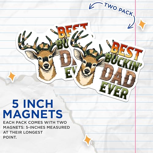 (2 Pack) Best Buckin Dad Ever Magnets - Funny Deer Hunting Gift - Hunter Decor for Dad - 5" On Longest Side - for Cars, Fridges, Toolboxes - Made in USA - MAG7481
