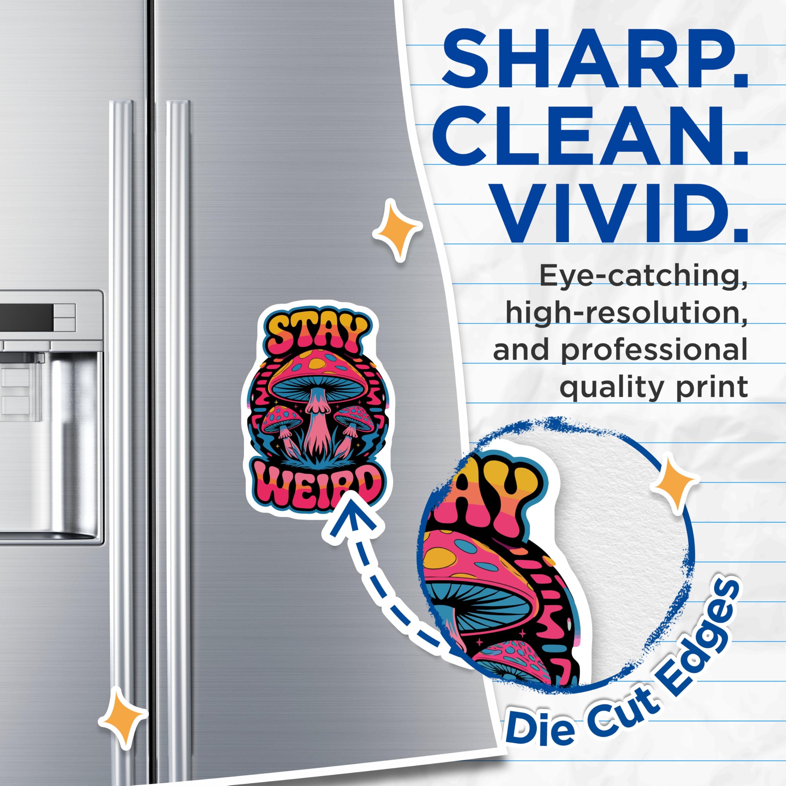 (2 Pack) Stay Weird Magnets - Psychedelic Mushroom Decor - Groovy Aesthetic Art - 5 Inches On Longest Side - Thick Durable Magnet - Made in USA - MAG21688