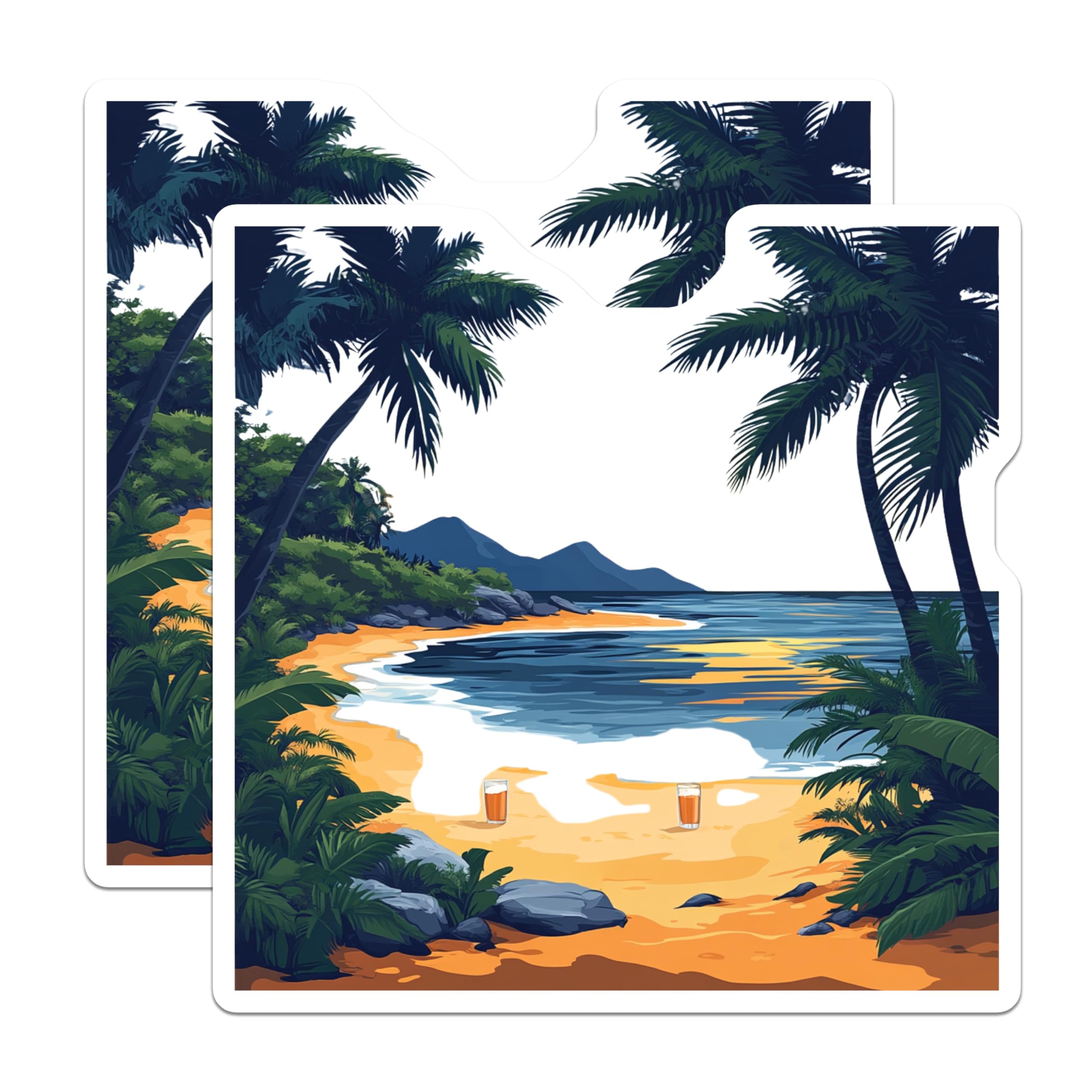 (2 Pack) Tropical Beach Magnets - Ocean View Palm Trees - Summer Vacation Vibes - 5 Inches On Longest Side - Thick Durable Magnet - Made in USA - MAG26363
