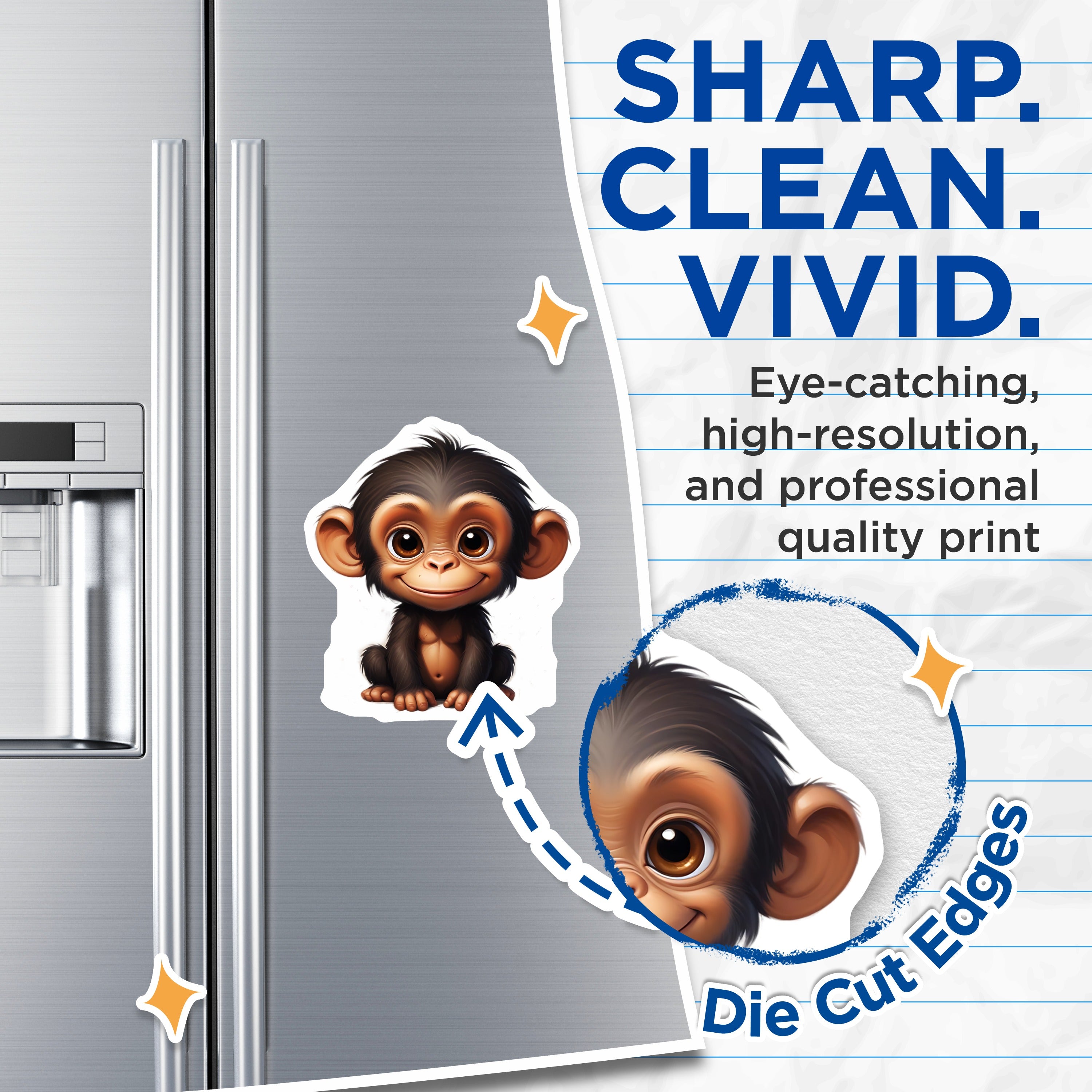 (2 Pack) Cute Baby Monkey Magnets - Adorable Chimp Animal Fridge - Nursery Decor Kawaii Locker - 5 Inches On Longest Side - Thick Durable Magnet - Made in USA - MAG38764