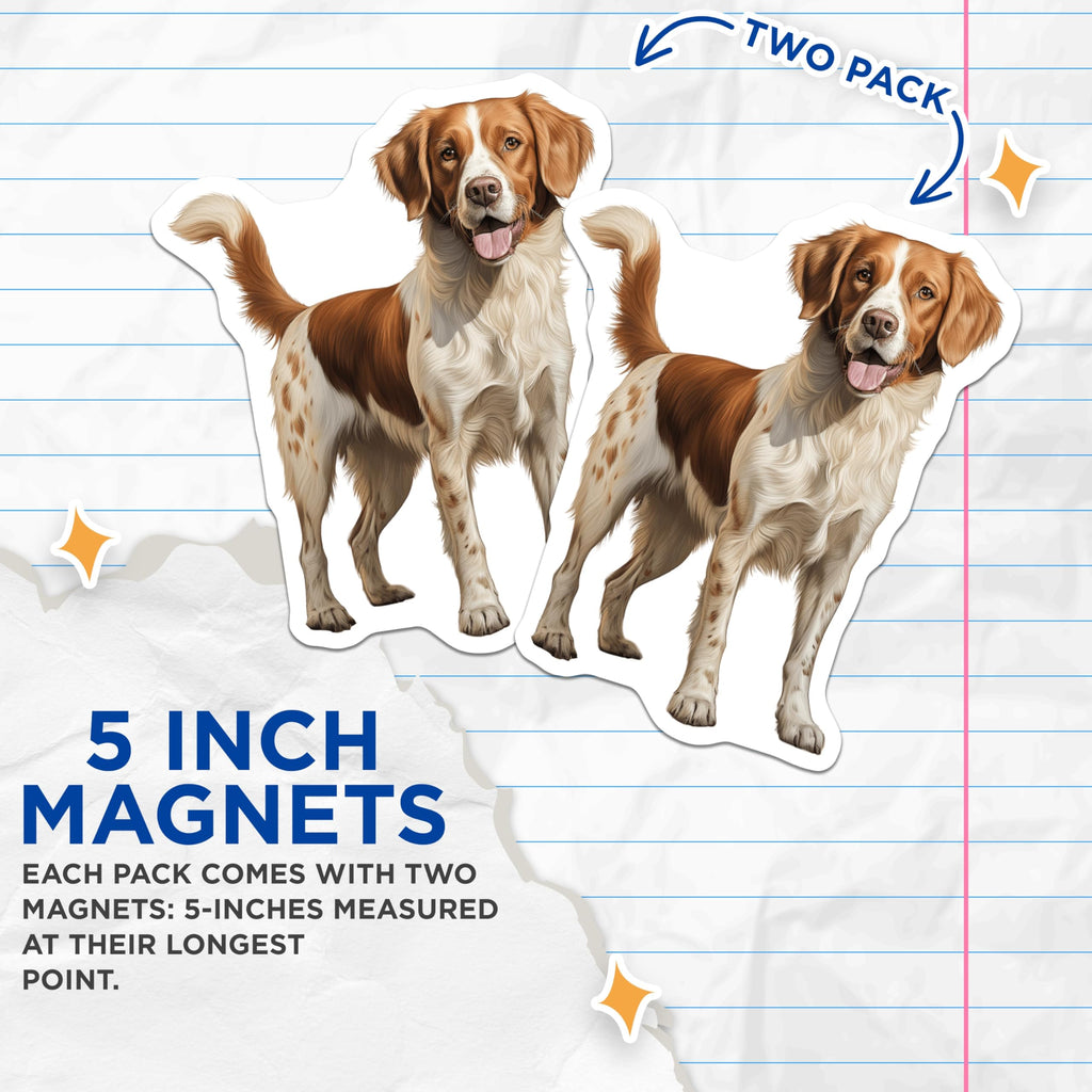 (2 Pack) Brittany Spaniel Magnets - Vibrant Orange White Dog Art - Happy Canine Companion Decor - Pet Lover Fridge Accessory - 5 Inches On Longest Side - Thick Durable Magnet - Made in USA - MAG24462