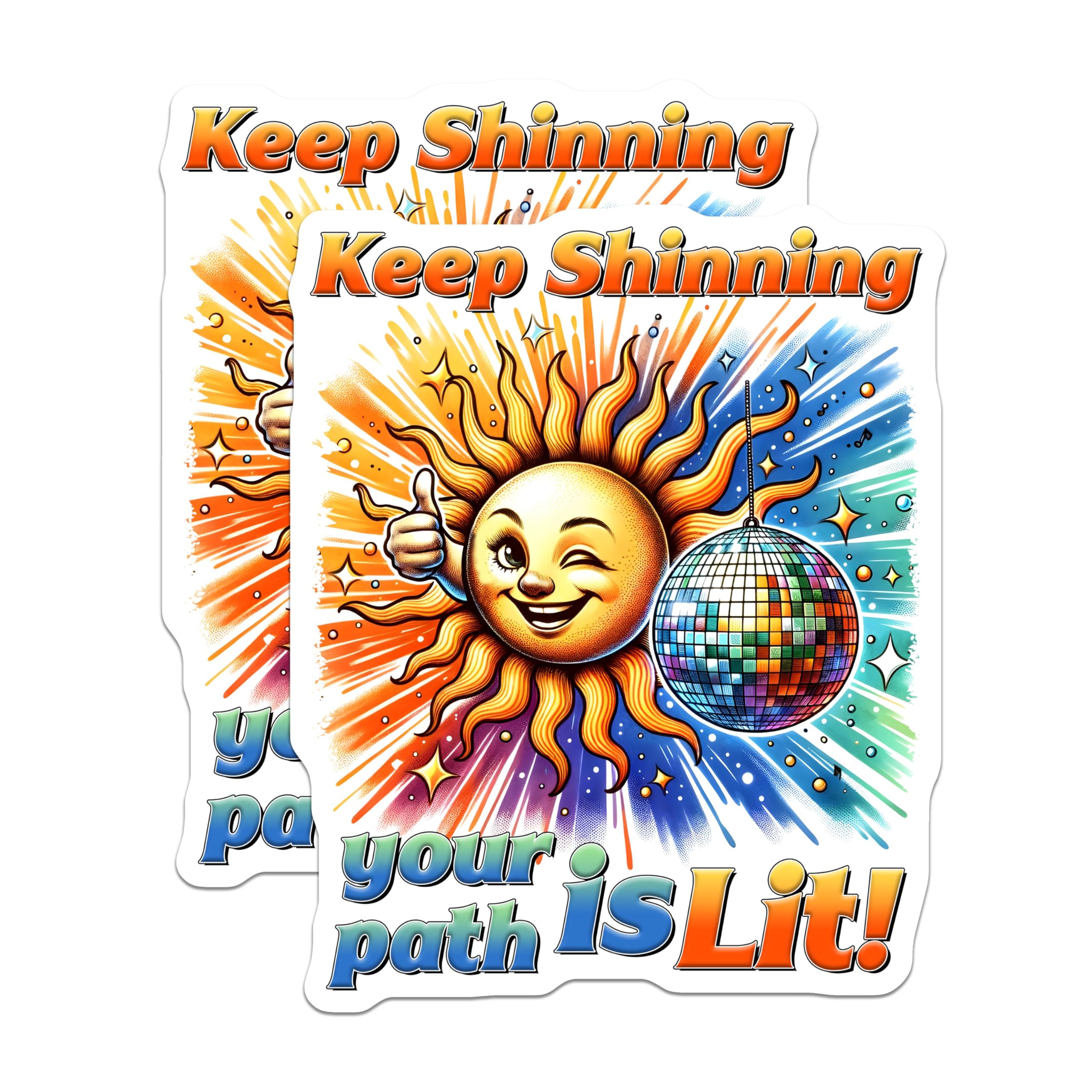 (2 Pack) Keep Shining Magnets - Inspirational Sun - Disco Ball Art - Motivational Phrase - 5" On Longest Side - for Cars, Refrigerators, Toolboxes, Lockers - Made in USA BMCS3231