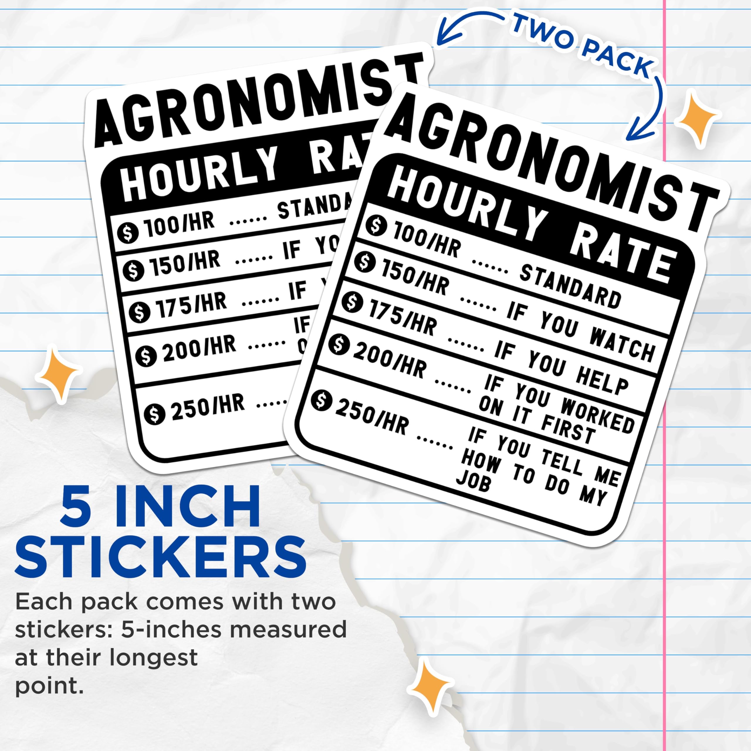 (2 Pack) Agronomist Hourly Rate Stickers - Funny Work Humor Stickers - Agriculture Job Sticker Decals - 5" On Longest Side - Sticks to Smooth Flat Surfaces - Made in USA - BMCS4898