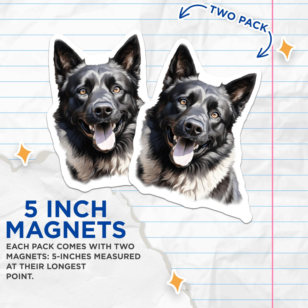 (2 Pack) Black White German Shepherd Magnets - Happy Shepherd Dog Art - Canine Pet Lover Decor - Refrigerator Display - 5 Inches On Longest Side - Thick Durable Magnet - Made in USA - MAG24476