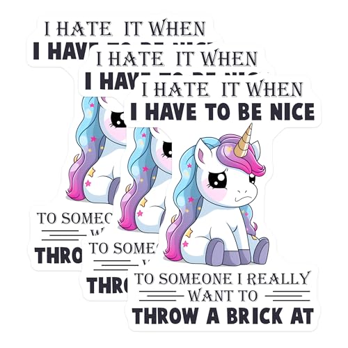 (3 Pack) Sarcastic Unicorn Decals - Funny Quote Laptop Decal - I Hate People Sticker - 3 Inches On Longest Side - Easy Peel & Apply - Made in USA - 3MCS6573