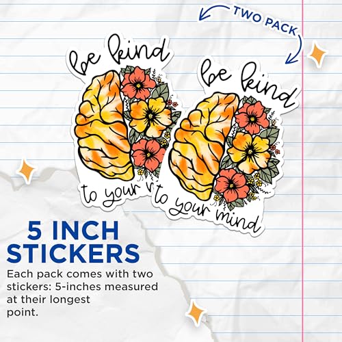 (2 Packs) Be Kind to Your Mind Stickers - Positive Inspiring Motivating Decals - 5 Inches On Longest Side - Premium Vinyl Decal - Sticks to Any Smooth Flat Surface - Made in USA - BMCS2502