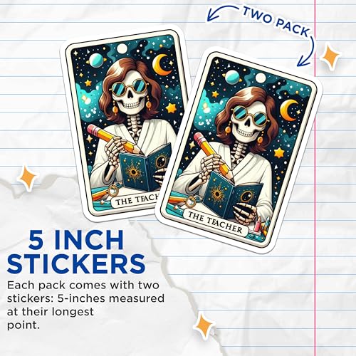 (2 Pack) The Teacher Stickers - Skeleton Reading Stickers - Unique Space Theme Stickers for Notebooks and Laptops - 5" On Longest Side - Sticks to Smooth Flat Surfaces - Made in USA - BMCS5509