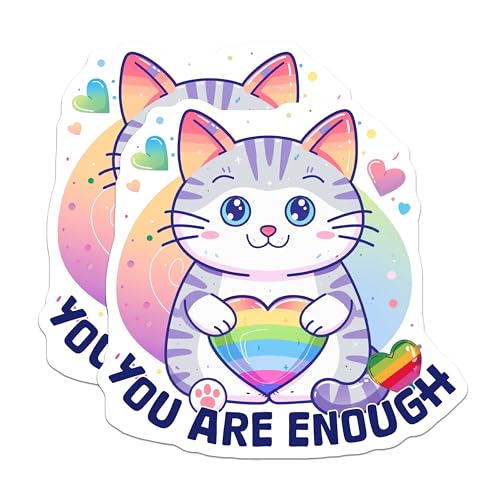 (2 Pack) Inspirational Cat Magnets Magnets - Cute Rainbow Design - Motivational Quotes - 5" On Longest Side - Made in USA - Sticks to Refrigerators & Metal Surfaces - MAG9193