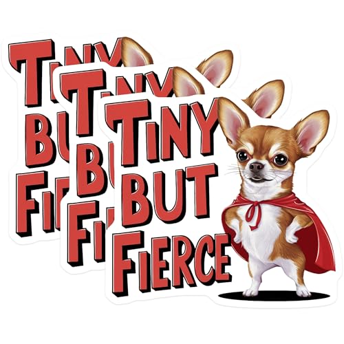 (3 Pack) Chihuahua Decals - Tiny but Fierce Dog - Laptop Decal - 3 Inches On Longest Side - Easy Peel & Apply - Made in USA - 3MCS7299