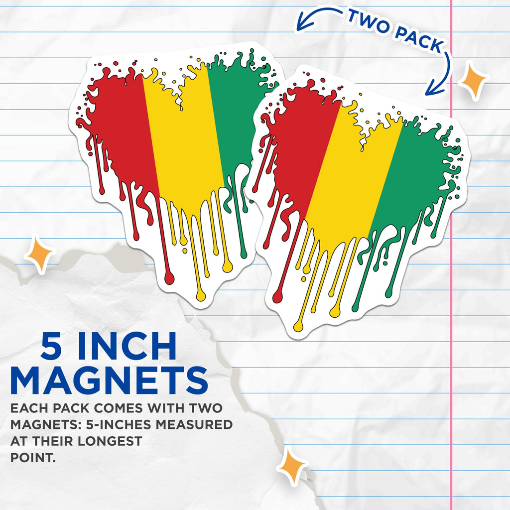 (2 Pack) Guinea Flag Heart Magnets - Guinean Pride - Country Flag Decor - 5" On Longest Side - Premium Magnet - for Cars, Refrigerators, Toolboxes, Lockers - Made in USA - MAG17217