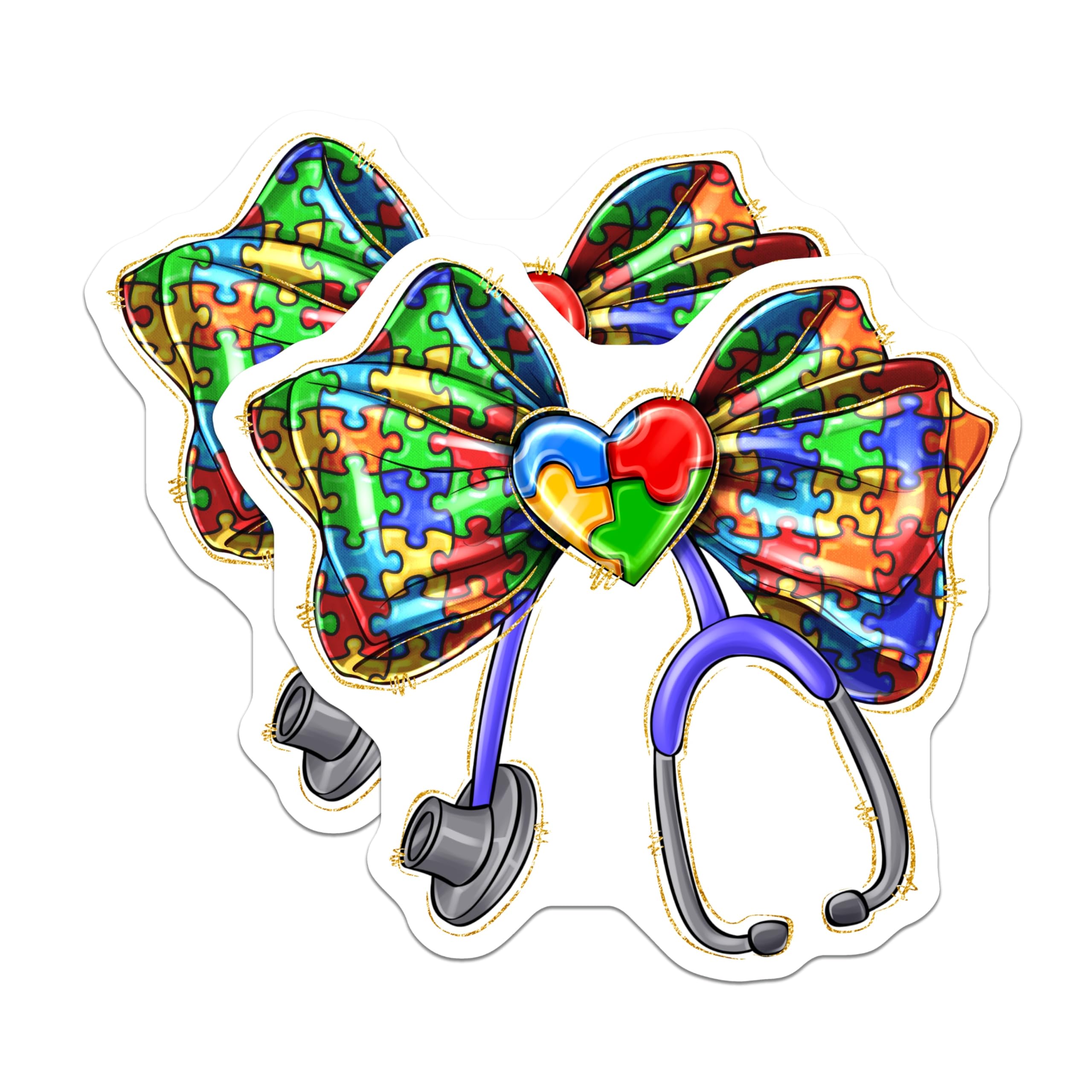 (2 Pack) Autism Awareness Nurse Magnets - Puzzle Heart Stethoscope - Medical Support Advocate Decor - 5 Inches On Longest Side - Thick Durable Magnet - Made in USA - MAG25881