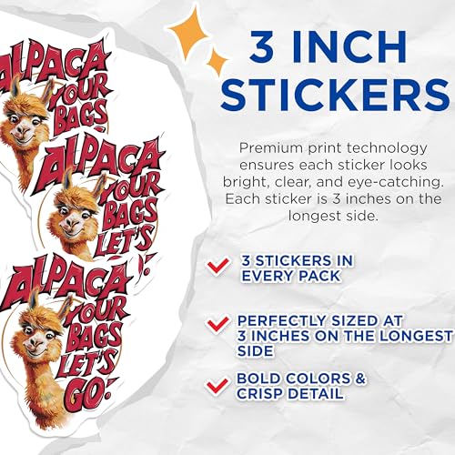 (3 Pack) Alpaca Your Bags Decals - Funny Alpaca - Travel Stickers - 3 Inches On Longest Side - Easy Peel & Apply - Made in USA - 3MCS2573