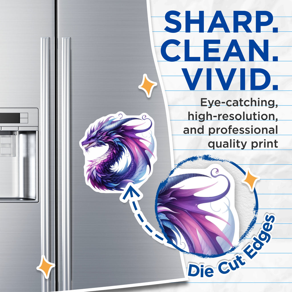 (2 Pack) Purple Dragon Magnets - Fantasy Creature Art - Magical Fridge Decor - Dragon Lover Present Idea - 5 Inches On Longest Side - Thick Durable Magnet - Made in USA - MAG37592