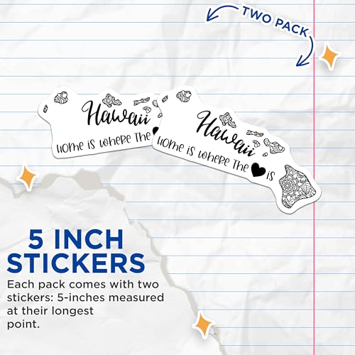 (2 Pack) Hawaii Home is Where The Heart is Stickers - Travel Decal - 5" On Longest Side - Sticks to Smooth Flat Surfaces - Made in USA - BMCS9057 - BMCS9057
