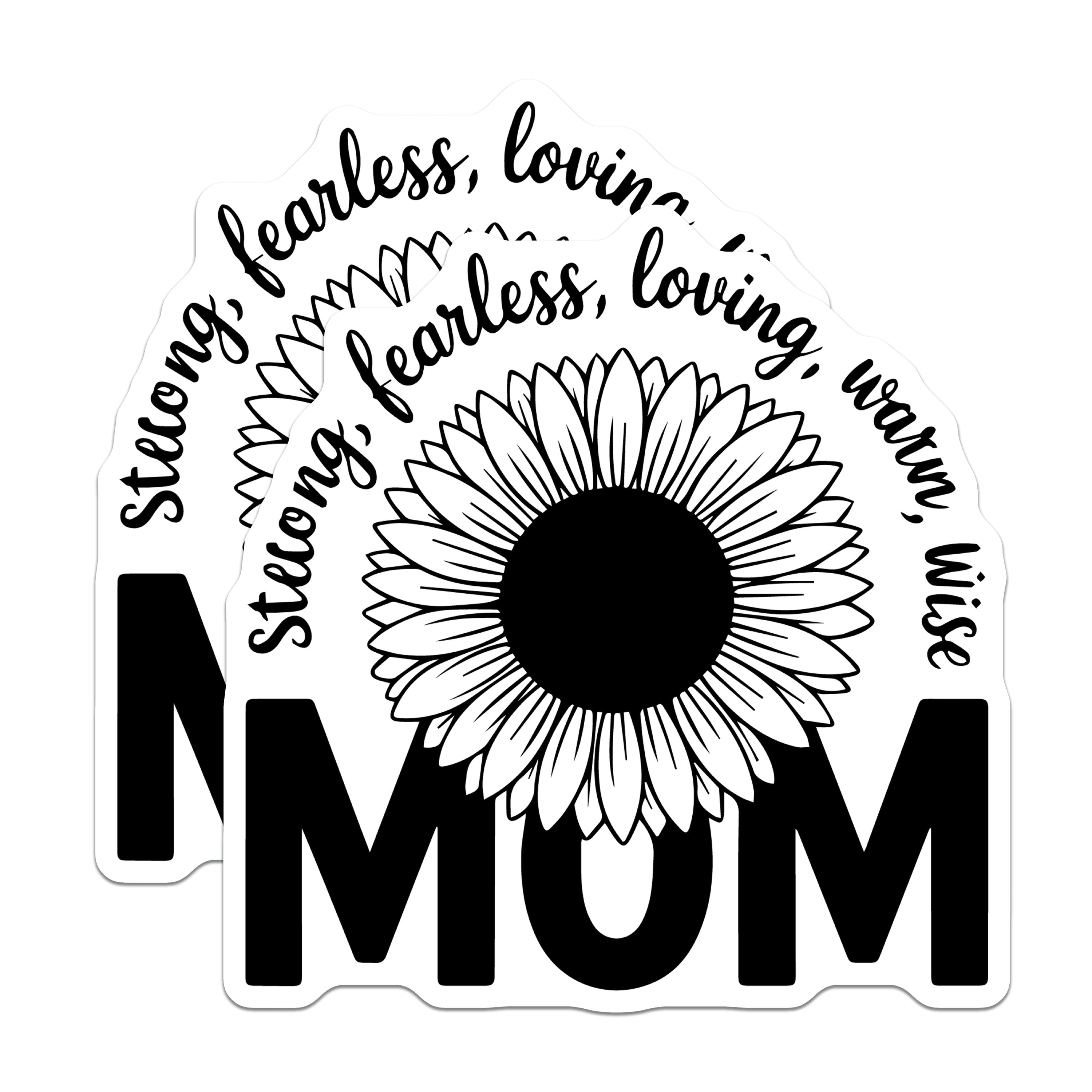 (2 Pack) Strong Fearless Loving Mom Magnets - Sunflower Motherhood Decor - Best Mom Ever Refrigerator Accent - 5 Inches On Longest Side - Thick Durable Magnet - Made in USA - MAG39823