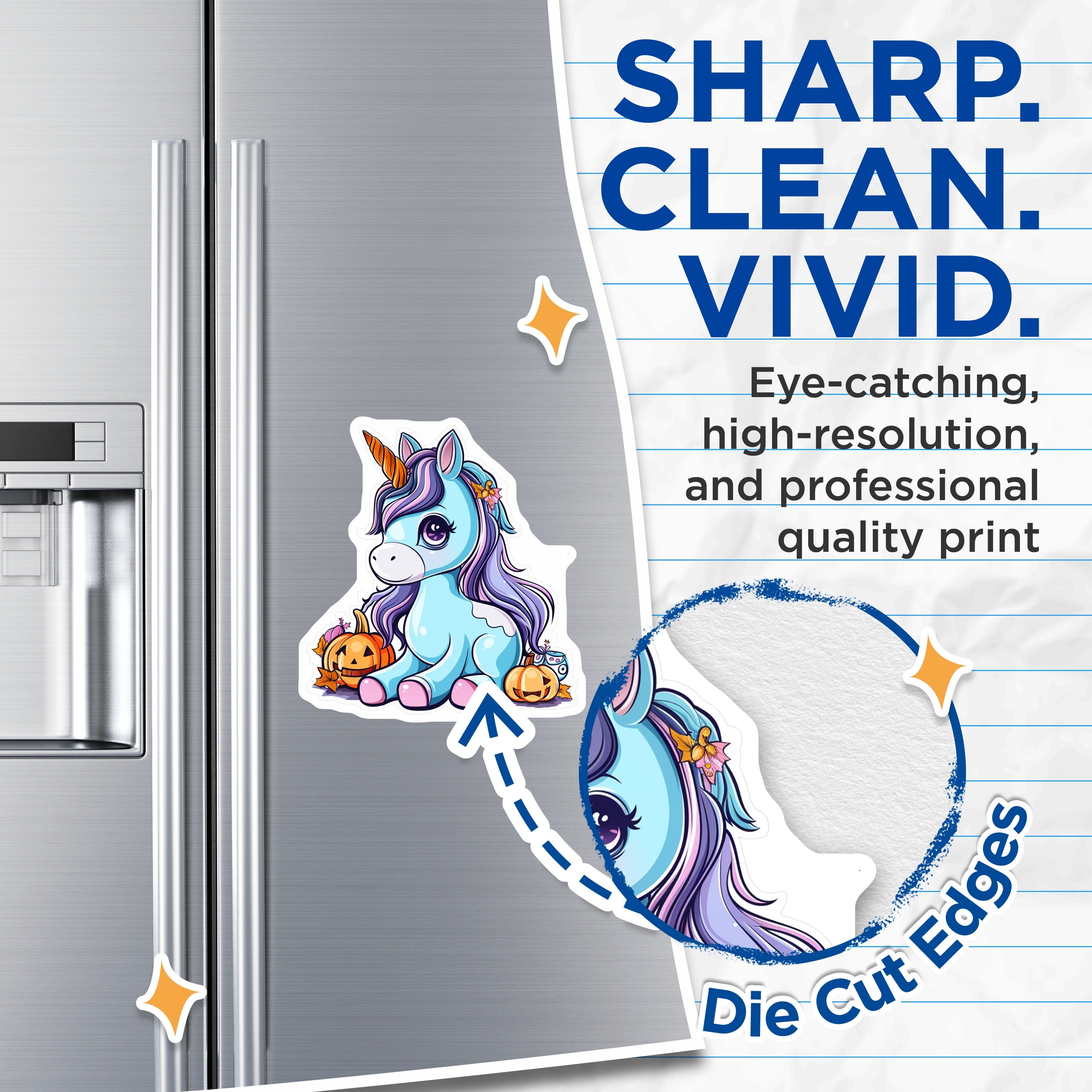 (2 Pack) Cute Unicorn Halloween Magnets - Spooky Autumn Pumpkin Decor - Magical Fantasy Fridge Locker Accessory - 5 Inches On Longest Side - Thick Durable Magnet - Made in USA - MAG37611