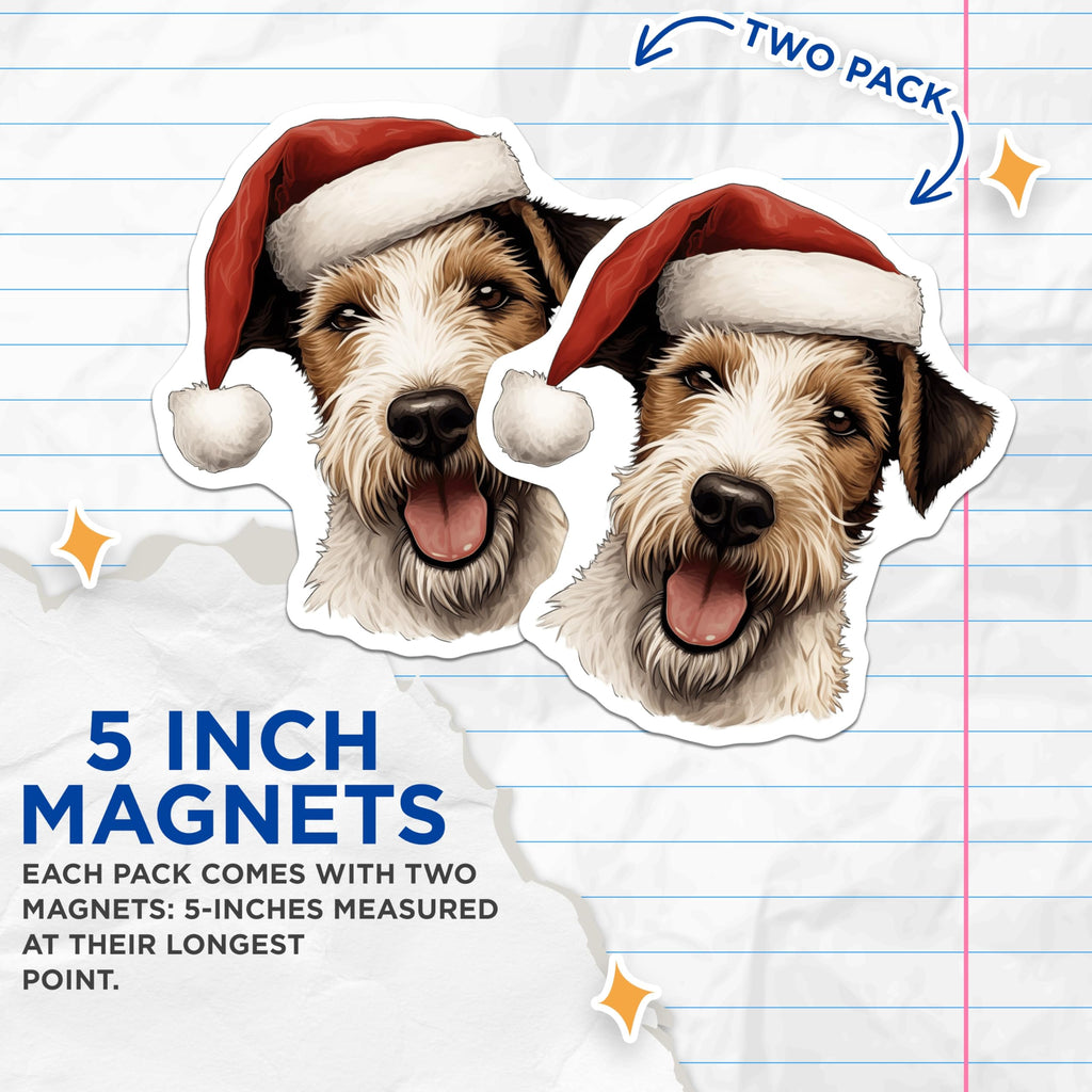 (2 Pack) Christmas Dog Magnets - Santa Hat Terrier Puppy - Festive Holiday Pet Decor - Refrigerator Animal Art - 5 Inches On Longest Side - Thick Durable Magnet - Made in USA - MAG28828