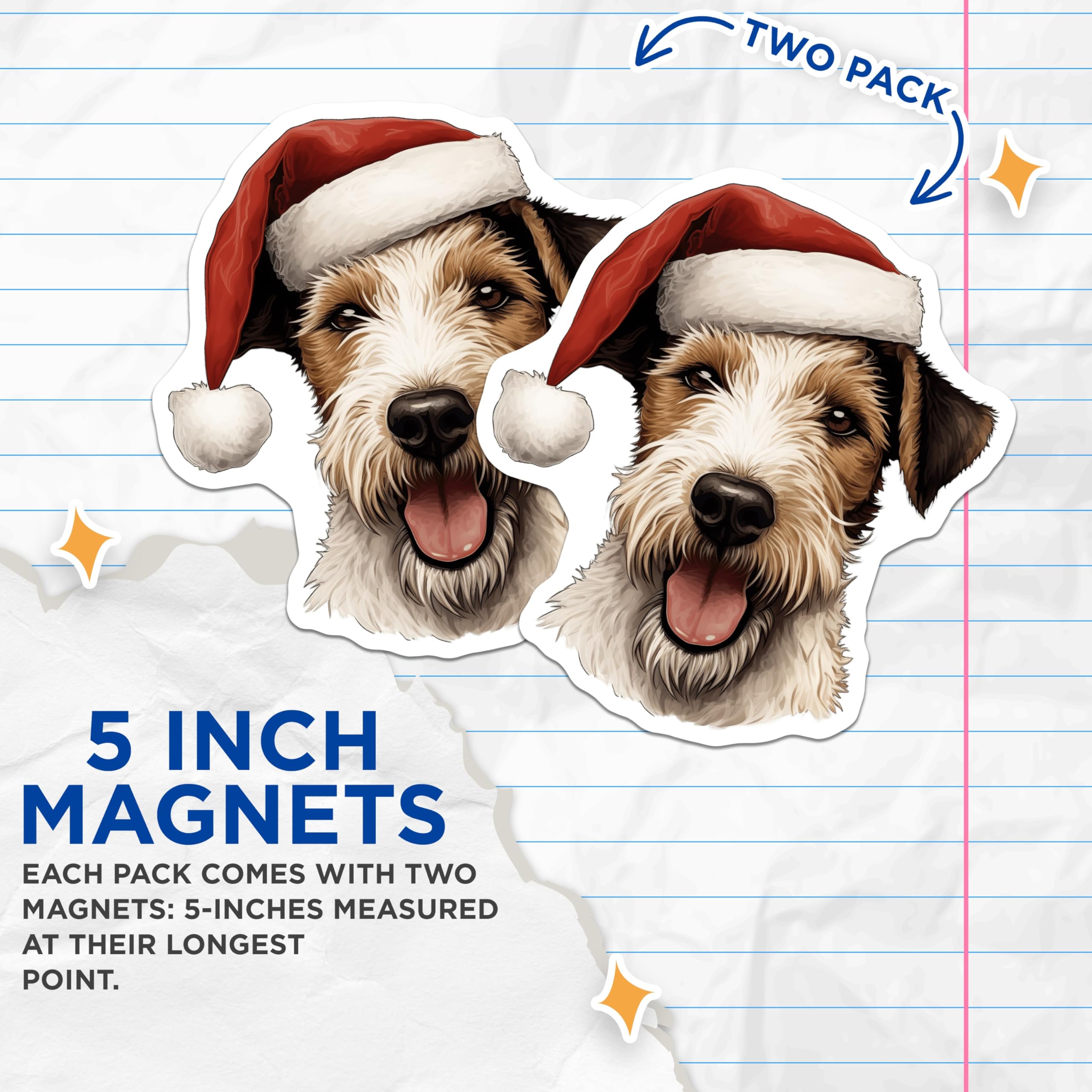 (2 Pack) Christmas Dog Magnets - Santa Hat Terrier Puppy - Festive Holiday Pet Decor - Refrigerator Animal Art - 5 Inches On Longest Side - Thick Durable Magnet - Made in USA - MAG28828