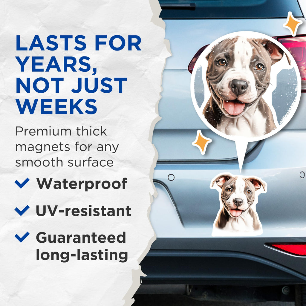 (2 Pack) Pitbull Puppy Magnets - Smiling Dog Art - Pet Lover Decor - 5 Inches On Longest Side - Thick Durable Magnet - Made in USA - MAG25987