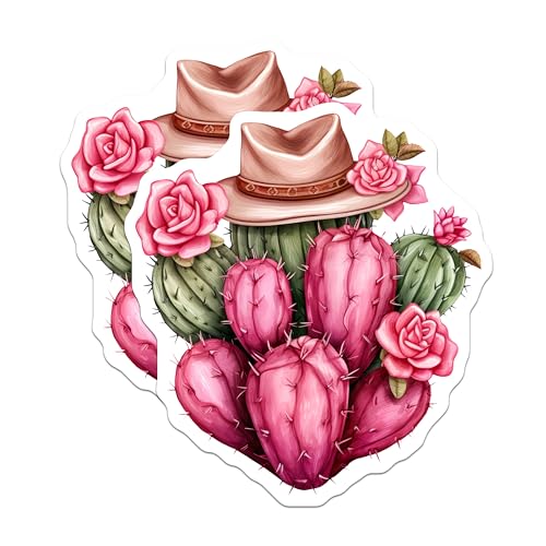 (2 Pack) Cactus with Hat Magnets - Flower Decor Magnets - Western Style Magnets - 5" On Longest Side - for Cars, Refrigerators, Toolboxes, Lockers - Made in USA BMCS3384